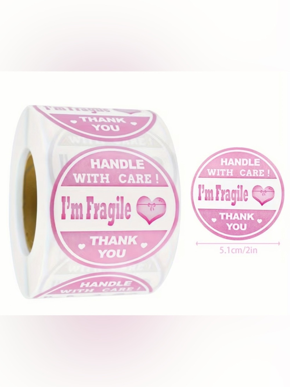 Pink "I'm Fragile" Handle With Care Thank You Stickers - 50 Ct. - Picture 2 of 3